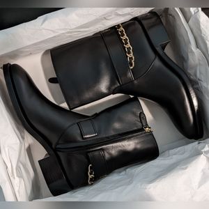 22A Chanel Black Chain Short Boots Booties Size 38